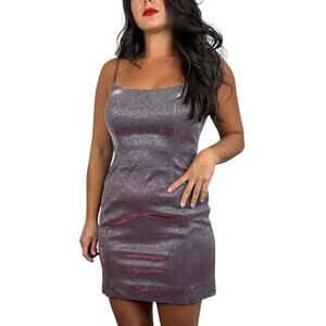 Blush Purple Metallic Glitter Square Neck Mini Dress